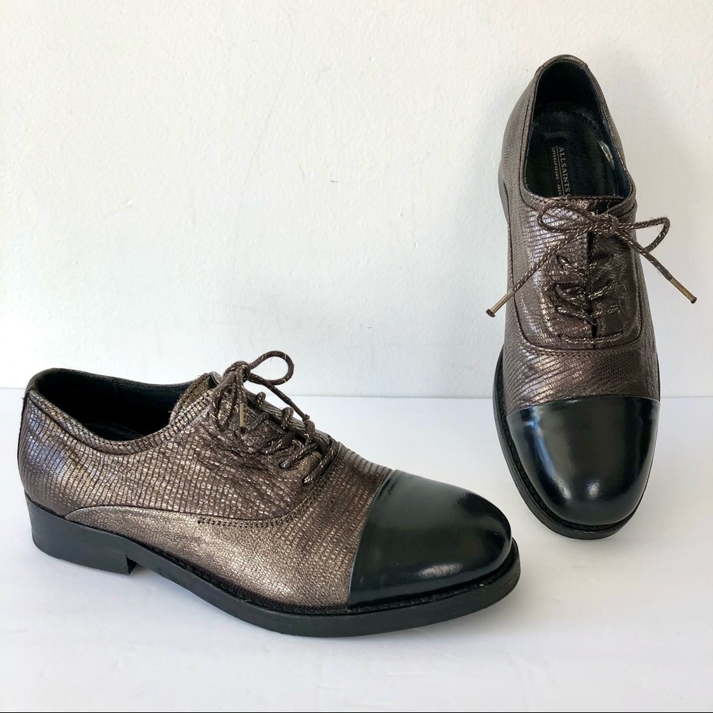 AllSaints Frankie Bronze Cap Toe Oxford Flat